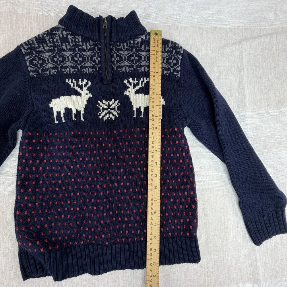 Gymboree Boys Holiday 1/4 Zip Sweater Sz Med 7-8 Navy Reindeer Fair Isle Knit